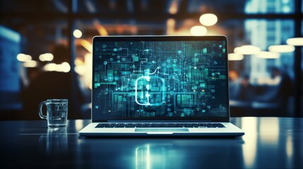 laptop or computer with abstract technology and networking background