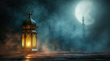 Wall Mural - Ramadan kareem with golden moon and lantern