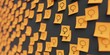 Many orange stickers on black board background with venus symbol drawn on them. Closeup view with narrow depth of field and selective focus. 3d render, Illustration