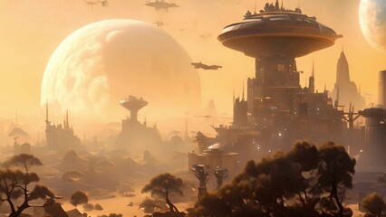 Wall Mural - fantasy alien planet 3d render illustration fantasy world