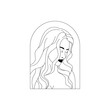 Portrait of a beautiful girl with half face, framed, Line art, logo