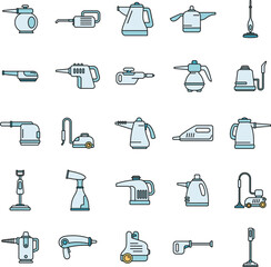 Poster - Eco steam cleaner icons set. Outline set of eco steam cleaner vector icons thin line color flat on white