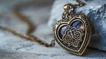 Beautiful Golden Locket In The Shape Of A Love Heart. Romantic Valentine’s Day Background.