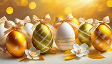 Easter Background With Orange Easter Eggs And Flowers