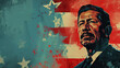 close up César Chávez on abstract USA flag background with copy space - AI Generated Abstract Art 