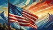 An American flag waving illustration, beautiful national emblem, USA, United States, country symbol