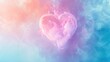  a heart shaped object in the middle of a blue, pink, and yellow smoke filled background with a pink and blue smoke cloud in the shape of a heart.