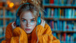 © Floren Horcajo - Young girl listening to music in the library.