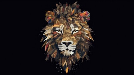 Wall Mural - Geometric lion head with the face in a polygon abstract pattern, computer Generative AI stock illustration image