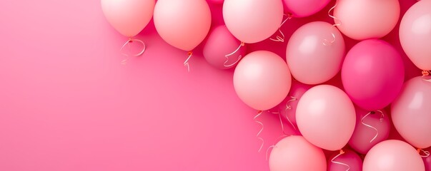 Pink balloons on a pink background, concept of gender reveals and baby showers