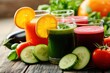 Detox diet involving organic juice filled glasses