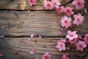 Wall Mural - Flowering trees on wooden backdrop