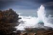 waves crashing on the rocky coast of the Atlantic ocean next to Cruz dos Remedios, Peniche, district of Leiria, Portugal