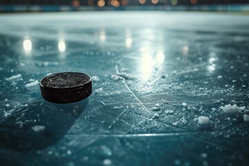 Wall Mural - Puck on ice surface backdrop