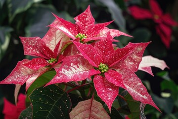 Poster - Stunning red and white Poinsettia plant