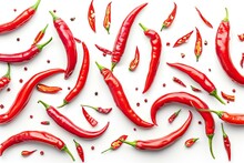 Top View Of A Sliced Red Hot Chili Pepper Isolated On A White Background