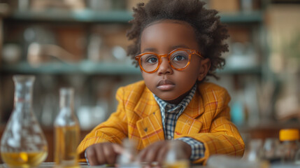 Wall Mural - Junior Scientist at Work: Child Conducting Experiments in the Laboratory