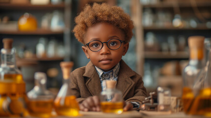 Wall Mural - Junior Scientist at Work: Child Conducting Experiments in the Laboratory