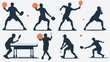 A collection of silhouettes depicting table tennis players