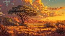 African Landscapes Illustration Generative Ai