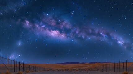 Starry Sky Over Desert with Fence Line Silhouette