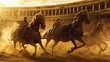 Ancient Racing Rivalry: A Glimpse into Roman Entertainment as Two Chariots Compete in the Historic Circus Maximus Arena, Bringing to Life the Excitement of Ancient Sport.

