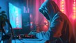 hacker hacks the system, cybercriminal sitting at a computer