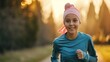 Cancer patient running a race in commemoration of cancer day. generative ai