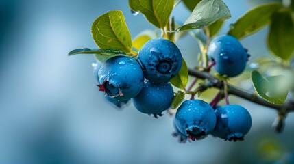 Canvas Print - Vibrant blueberries on branch, fresh fruit concept. close-up, nature detail. healthy eating, organic gardening. AI