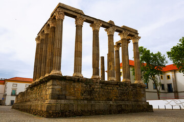 Wall Mural - Bottom view of famous Roman temple of Evora, Portugal