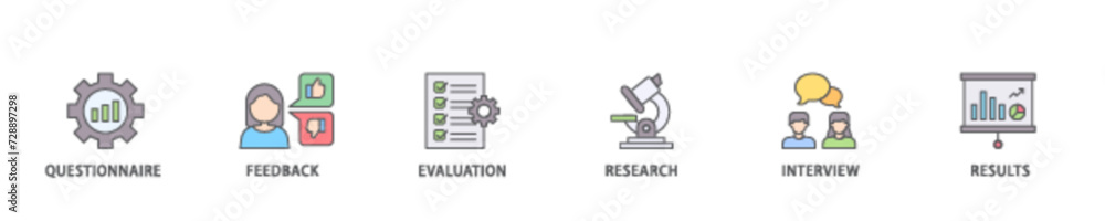 Survey icon set flow process illustrationwhich consists of evaluation ...