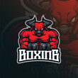 Bull mascot logo design vector with modern illustration concept style for badge, emblem and t shirt printing. Bull boxing illustration for sport team.