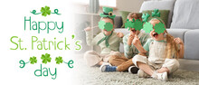 Festive Banner For St. Patrick's Day Celebration With Happy Children At Home