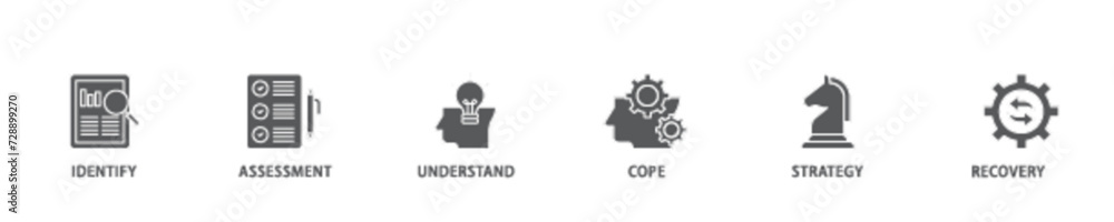 Crisis management icon set flow process illustrationwhich consists of ...