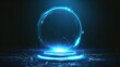 © Jennifer - Background podium 3d light game circle blue neon stage screen hologram platform. Virtual 3D podium hud design technology background portal cyber tech cyberpunk digital element show space future room