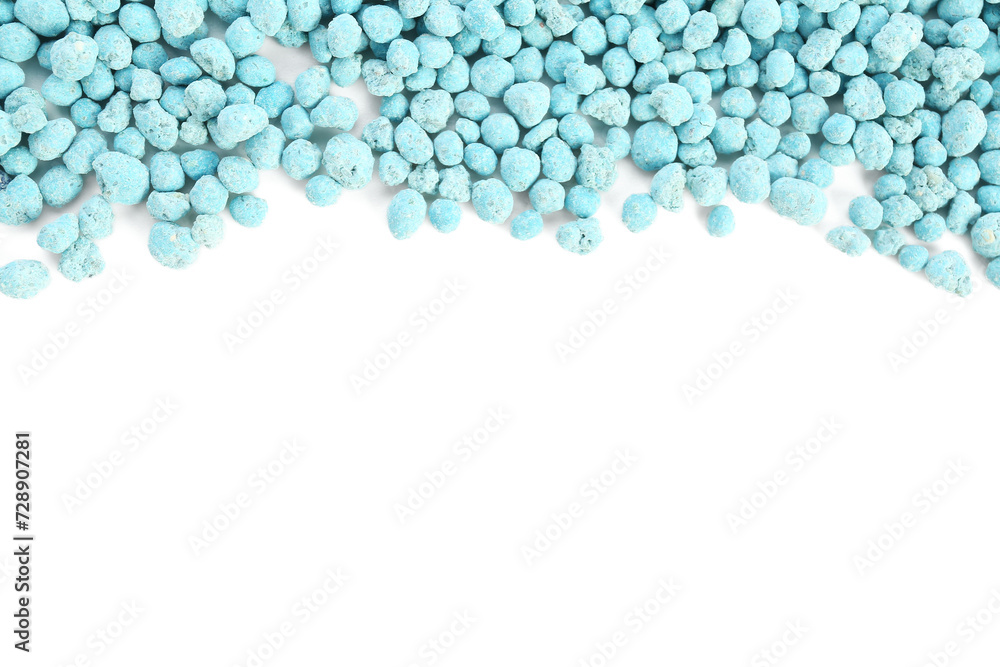 Blue granular fertilizer isolated on white background