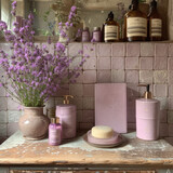 Fototapeta Uliczki - Lavender Bathroom Beauty Log for Tracking Skincare Routines