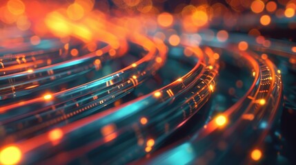 Glowing data cables transferring information background