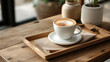 Cappuccino on a tray in a coffee shop- elevated view
