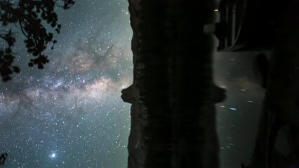 Poster - milky way in the sky over crystal crag and lake mary in mammoth lakes california, usa. - vertical, t