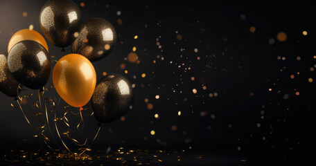  Luxury in the Dark Gold Balloons Floating Amidst Light Confetti