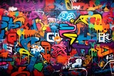 Fototapeta  - Rainbow Dirty Graffiti Tags And Throw ups Background, Colorful Graffiti Art Background, Graffiti Background, Graffiti Wallpaper, AI Generative