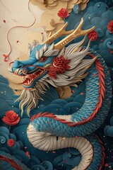 Wall Mural - Chinese new year greeting cards, cartoon dragon character