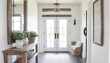 © JL Designs - beautiful farmhouse decor rustic accents with white walls in house foyer