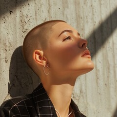 Portrait of a beautiful young woman with short hair and natural make-up