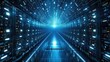 © visoot - Abstract concept of blue tunnel with computer number matrix code. big data information internet storage connection server in a tech company. Generative AI.