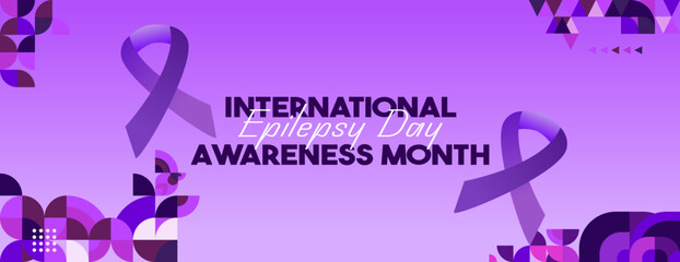 Wall Mural - International Epilepsy Day illustration with Geometry design. Raising awareness about epilepsy and the urgent need for improved treatment, and better care. Epilepsy Day background in purplish colors