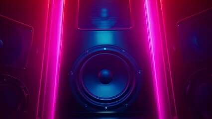 Wall Mural - footage of a speaker in a dark room its surface visibly quivering as it produces an impressive displ