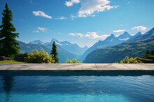 A Luxurious Infinity Swimming Pool With A View Of Mountains