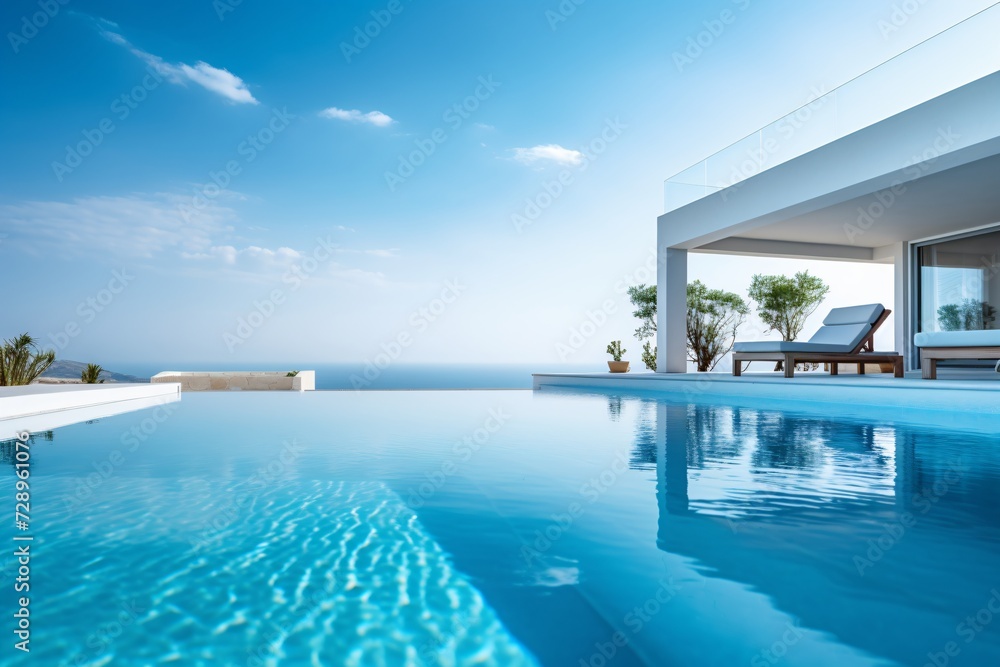 Infinity swimming pool with a beautiful view Stock Illustration | Adobe ...